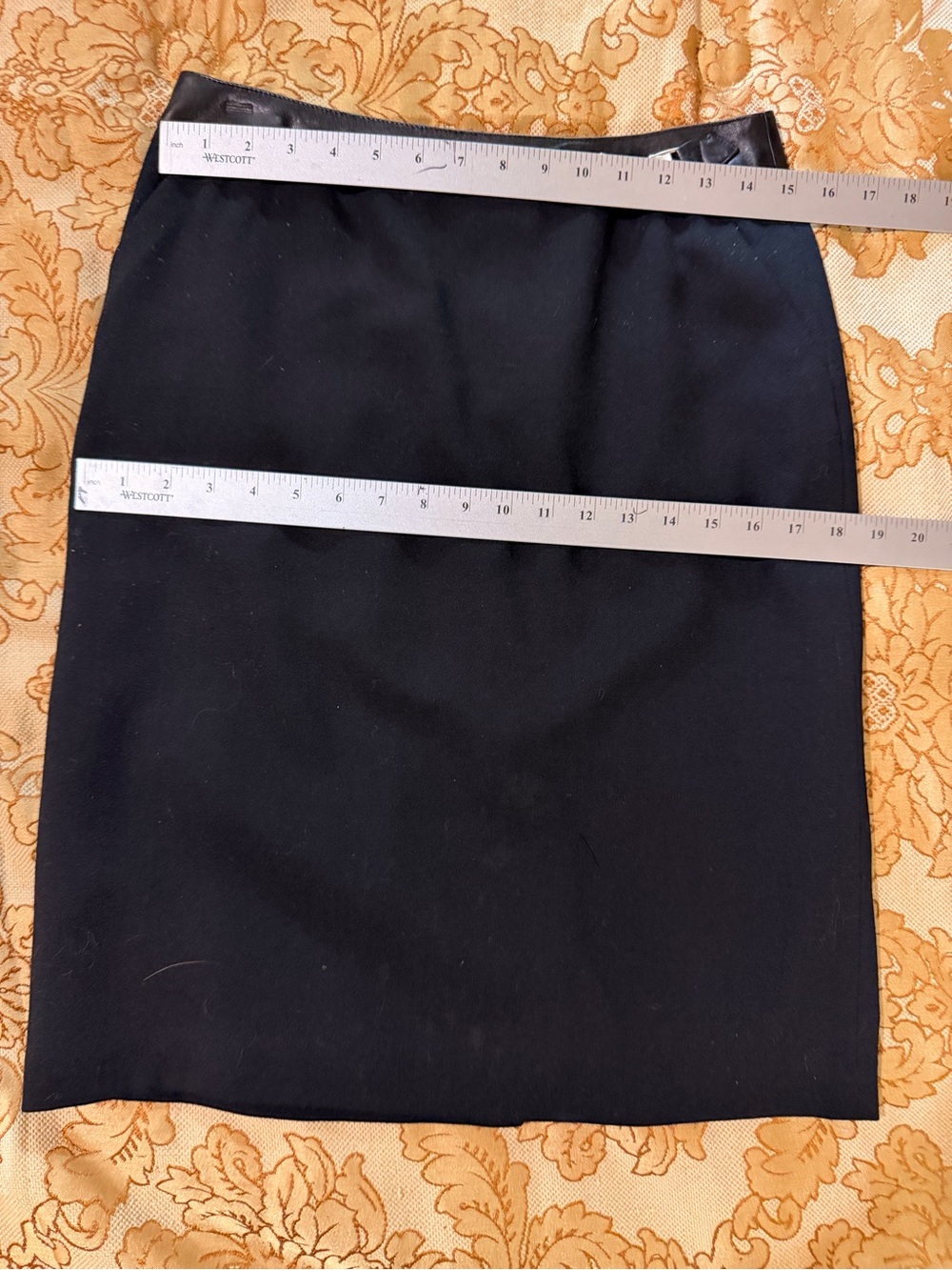 Linda Allard Ellen Tracy Black A-Line Skirt with Leather & Buckle Waist, Sz 6 - Picture 11 of 12